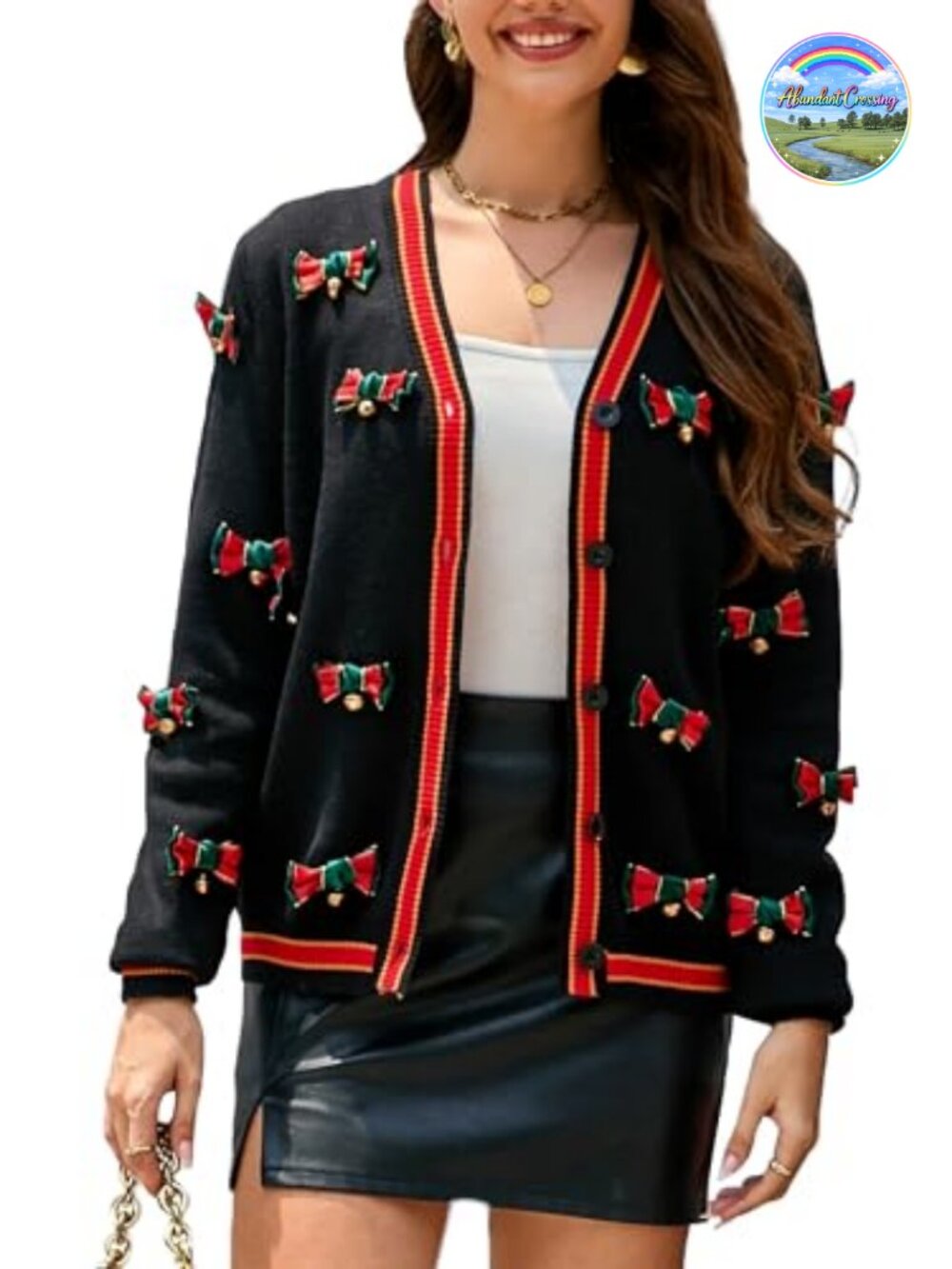 Soft Fuzzy Knit Christmas Cardigan Sweater Long Sleeve Open Front